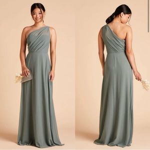 NWT Birdy Grey Kira One-Shoulder Chiffon Maxi Dress in Sea Glass sz S